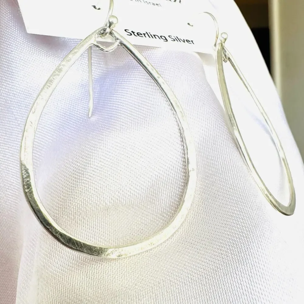 New Noa Zuman 925 Sterling Silver Textured Teardrop Dangle Earrings Handmade